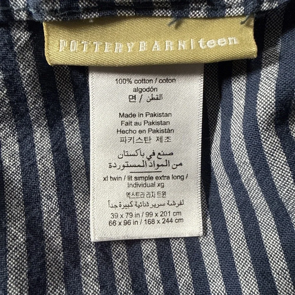Pottery Barn Teen Boxter Stripe Sheet Set TWIN XL Navy Blue Chambray Bedding
